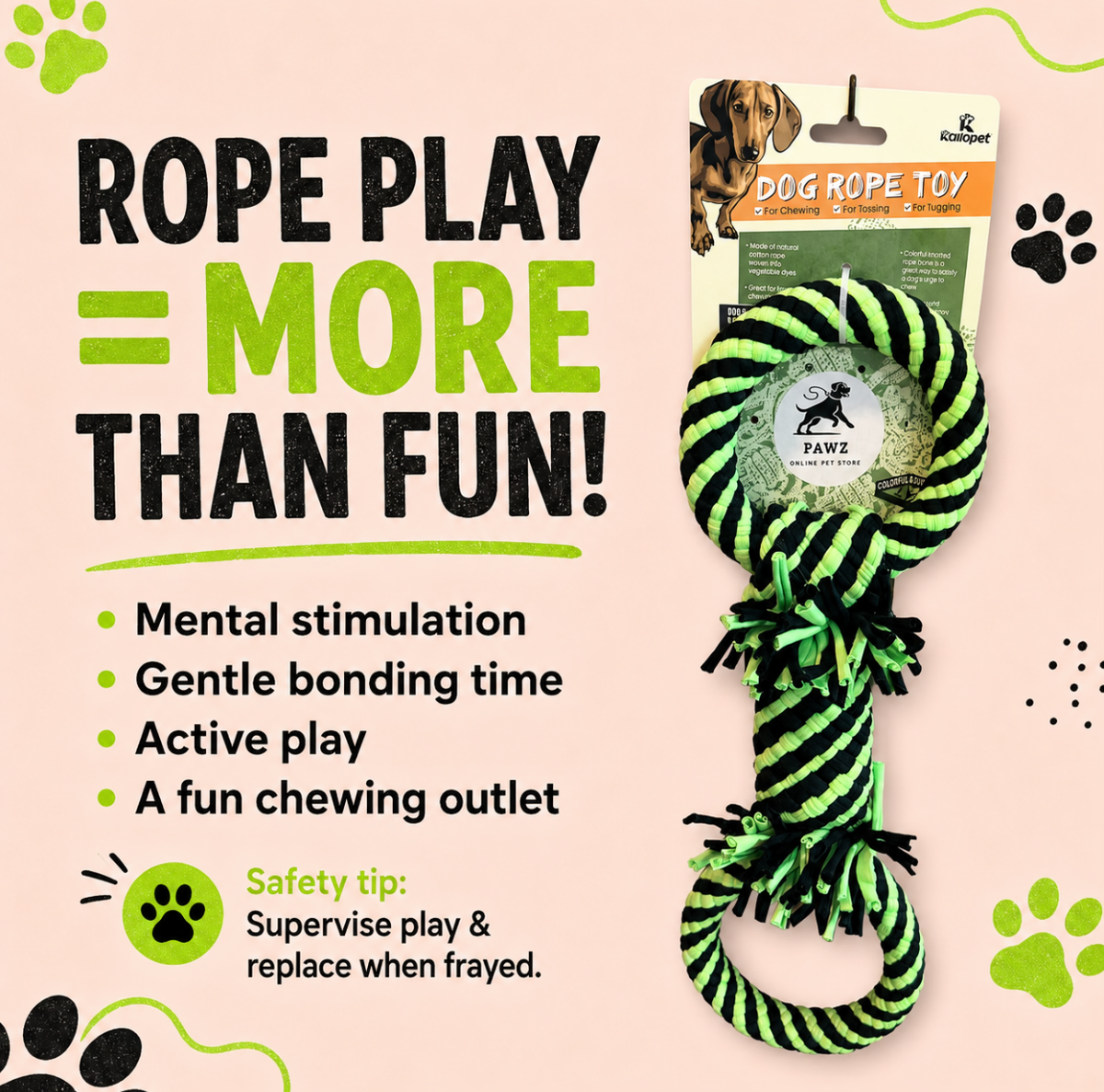 πΎ Double Loop Rope Dog Toy β Green & Black