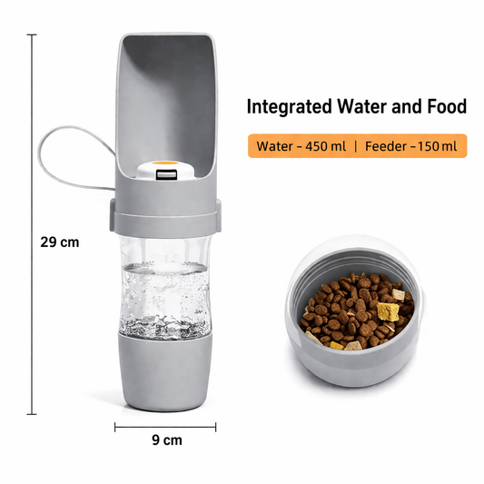 🐾 Pawz Portable Water & Food Travel Bottle (2-in-1) – 450 ml + 150 ml