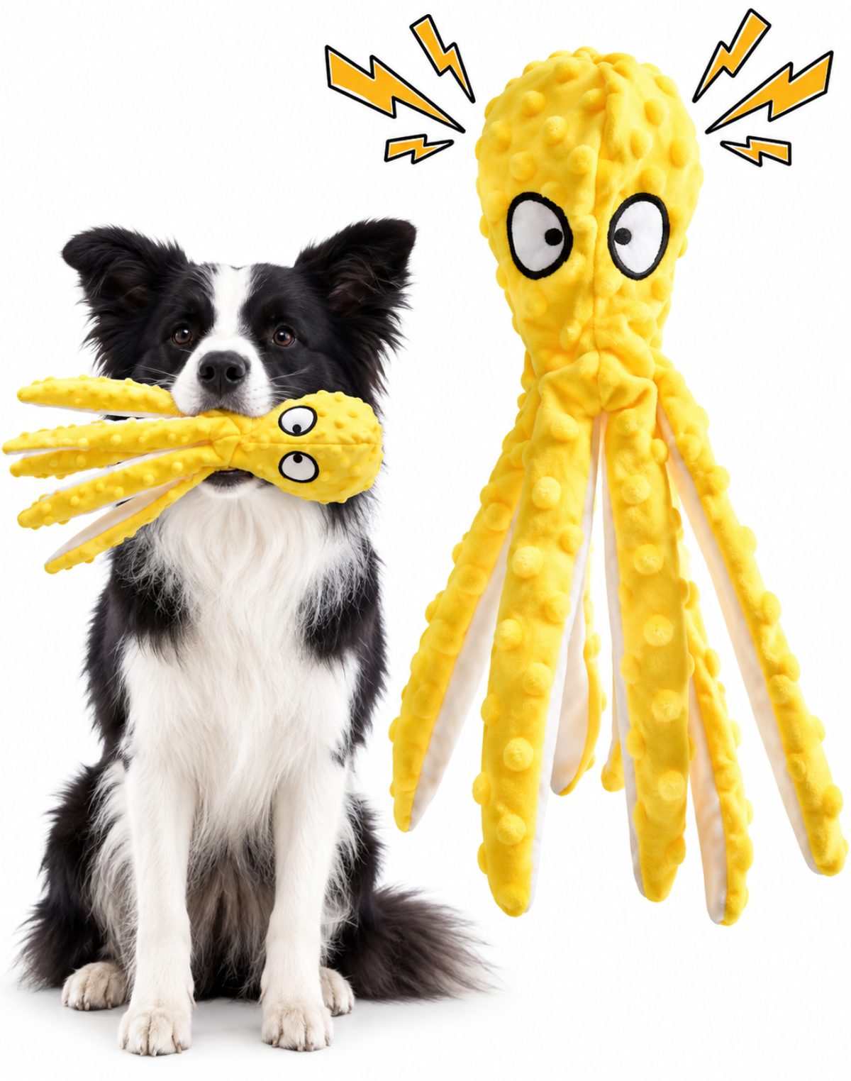 🐙 Squeaky & Crinkle Octopus Plush Dog Toy