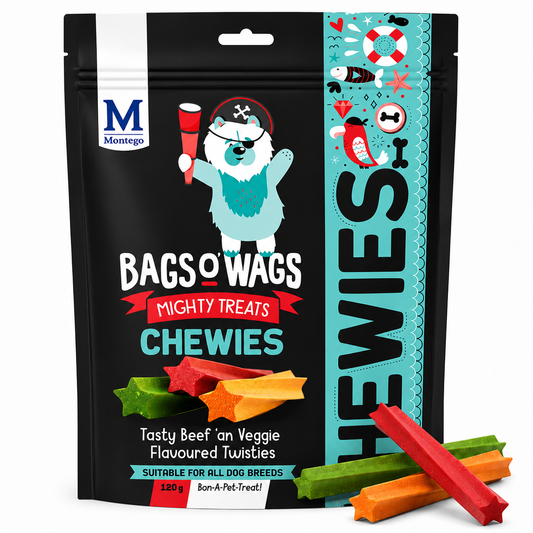 Bags O’ Wags Mighty Treats Chewies – Beef & Veggie Twisties (120g)