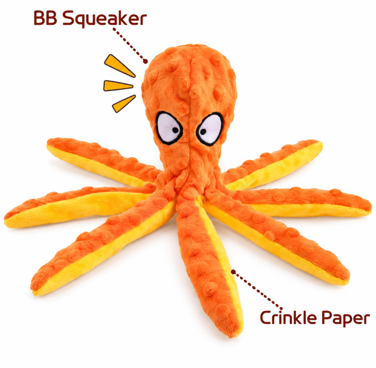 🐙 Squeaky & Crinkle Octopus Plush Dog Toy