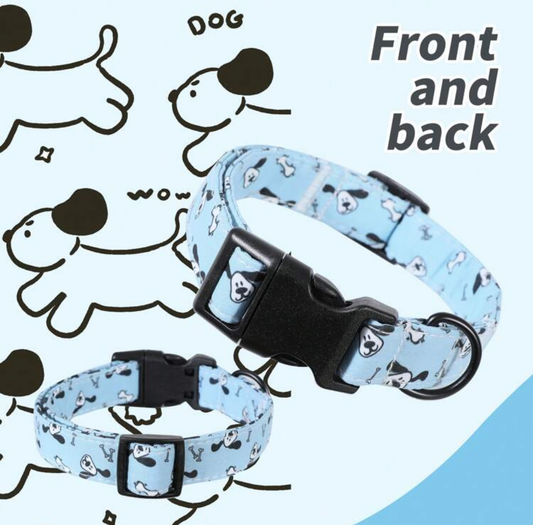 🐾 Adjustable Dog Collar – Blue Dog Print