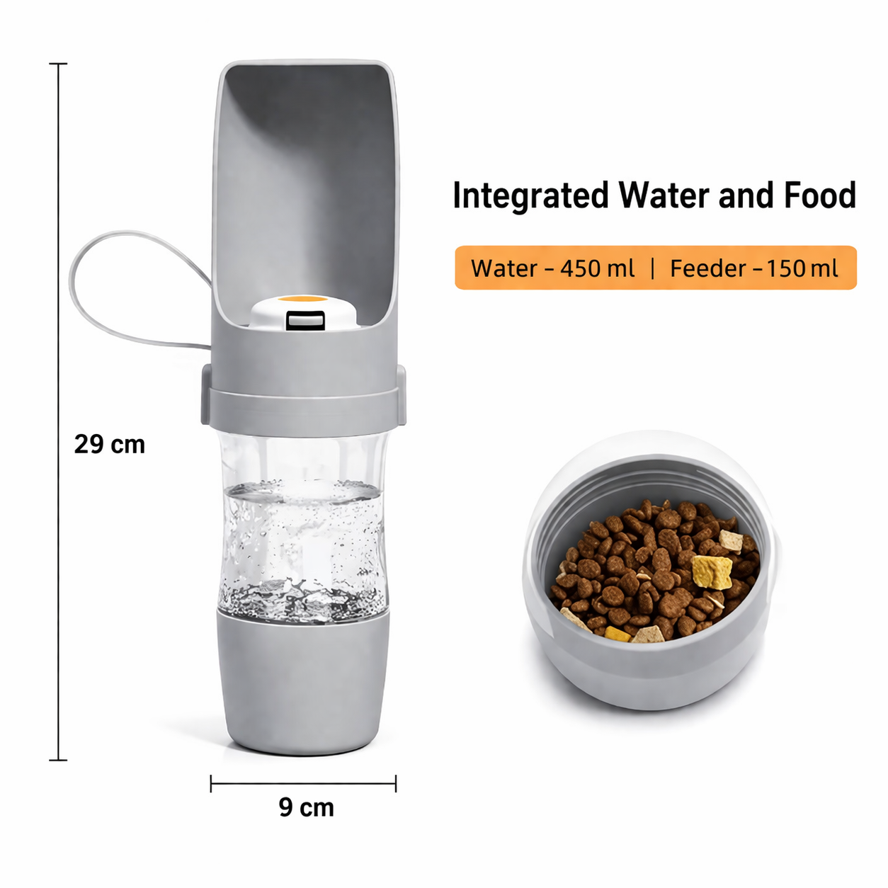 🐾 Pawz Portable Water & Food Travel Bottle (2-in-1) – 450 ml + 150 ml