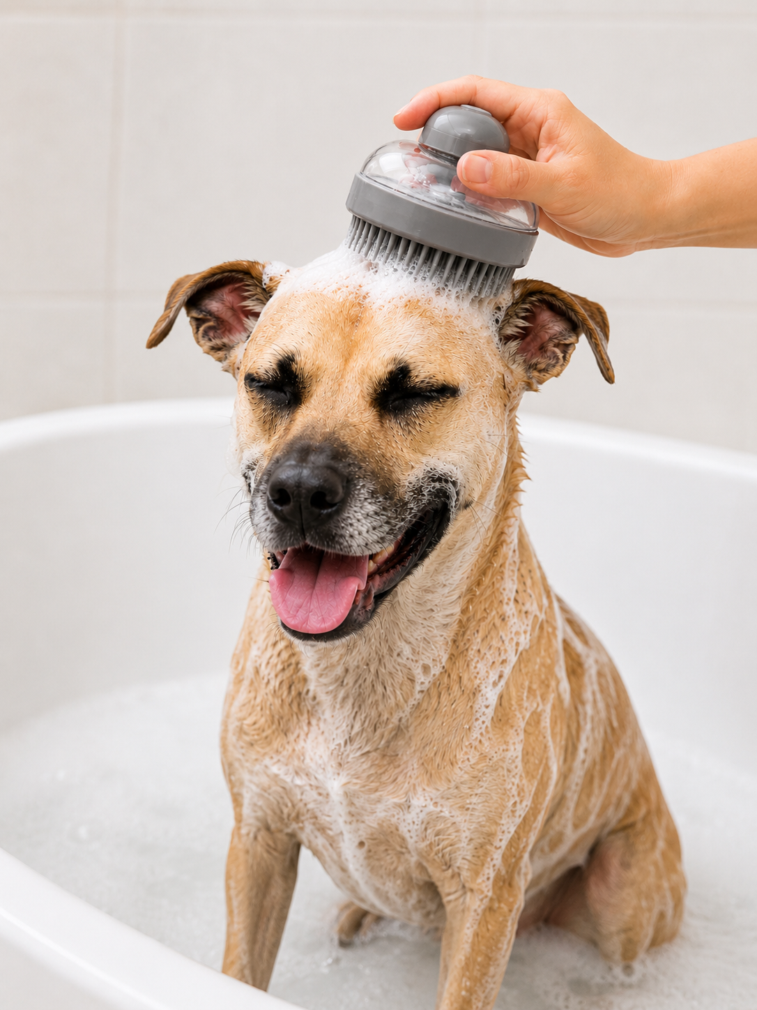 Pet Bathing Brush With Shampoo Dispenser, Soft Silicone Massage