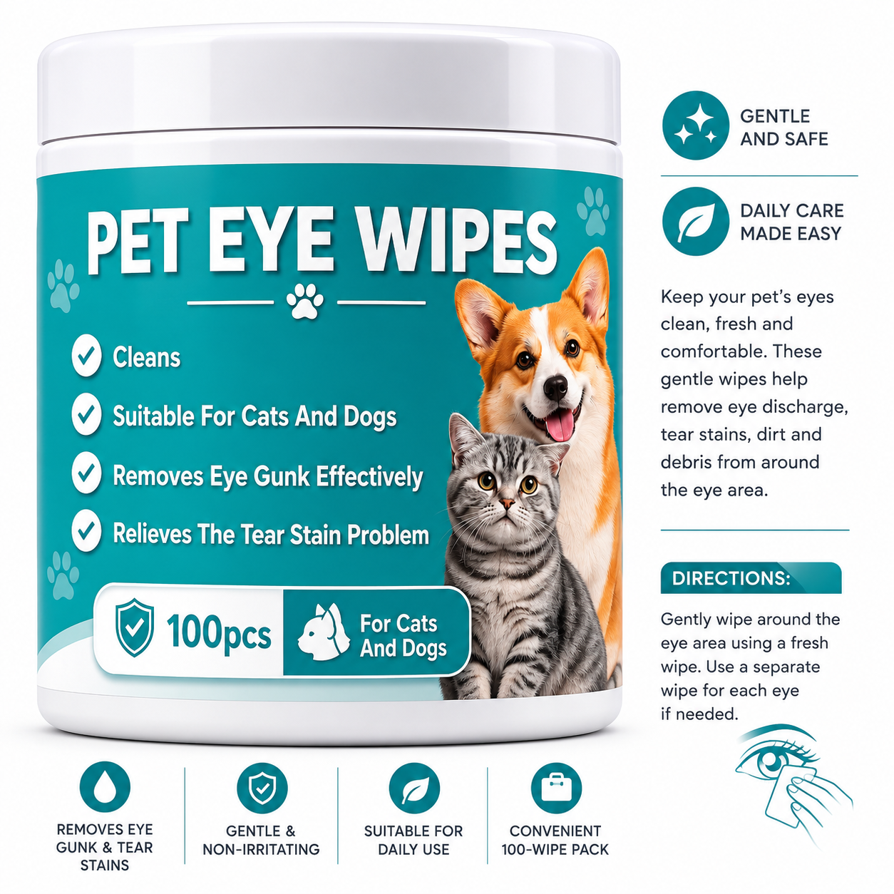 Pet Eye Wipes – 100 Pack