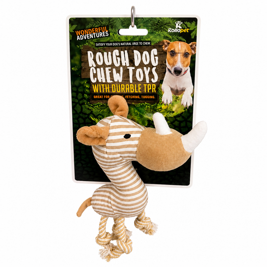 Plush Rhino Rope Dog Toy with Squeaker