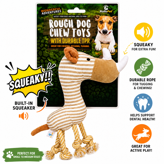 Plush Rhino Rope Dog Toy with Squeaker