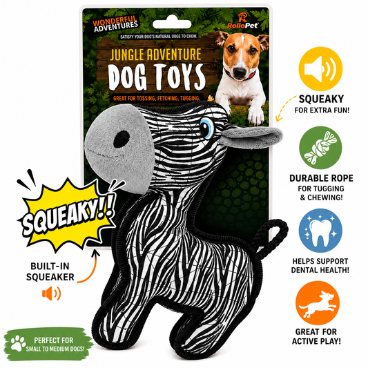 Zebra Dog Toy with Squeaker