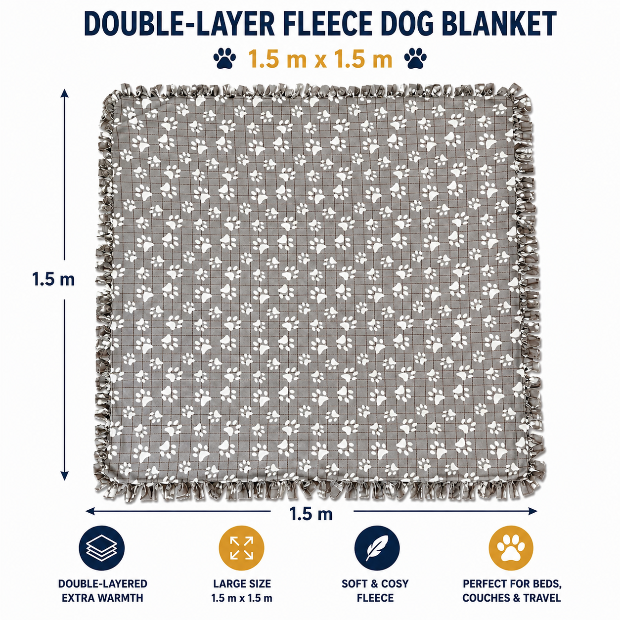 Double-Layer Fleece Dog Blanket – 1.5 × 1.5 m