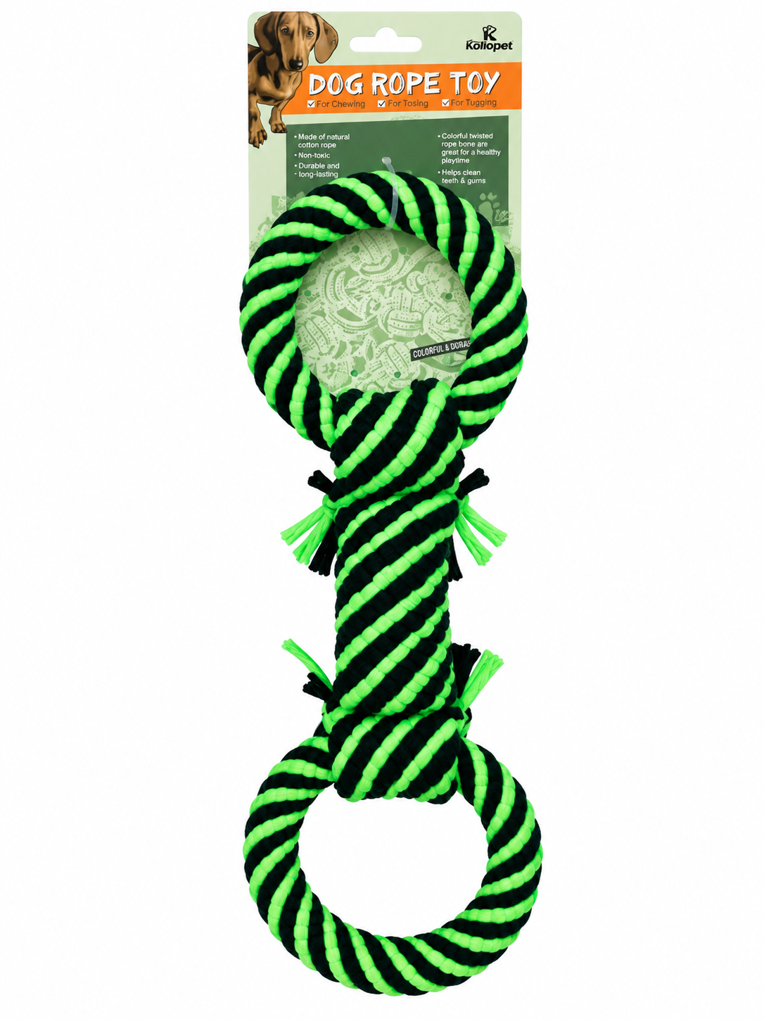 🐾 Double Loop Rope Dog Toy – Green & Black
