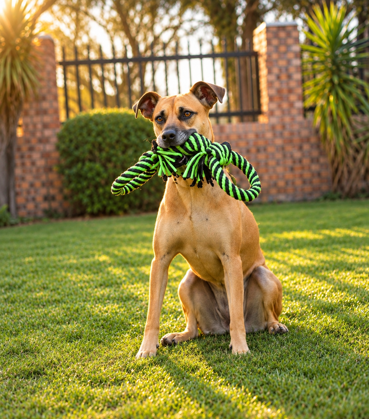🐾 Double Loop Rope Dog Toy – Green & Black