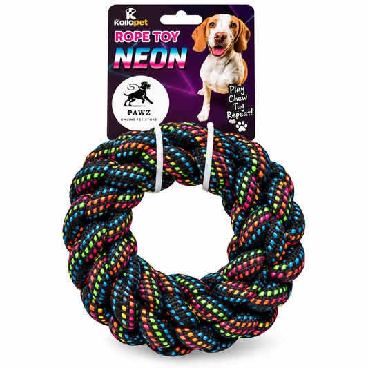 🐾 Neon Braided Rope Ring Dog Toy