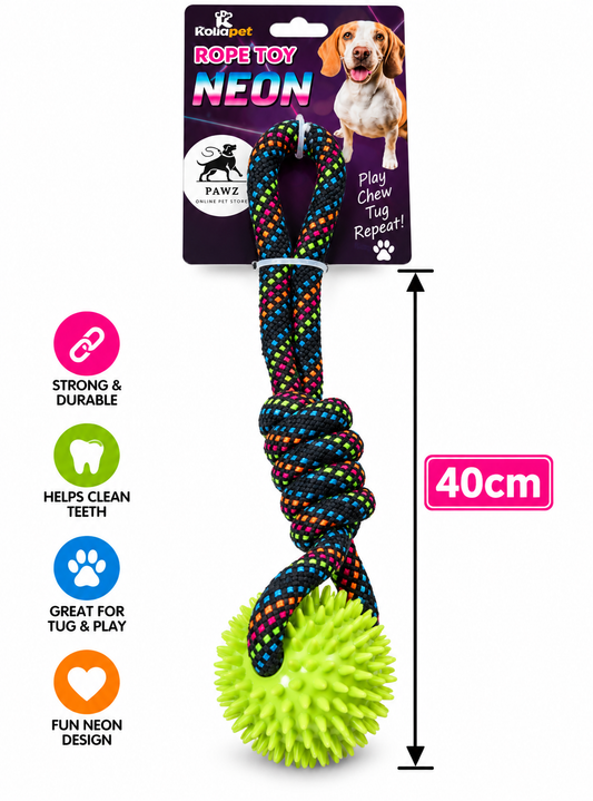 🐾 Neon Rope Tug Toy with Spiky Ball