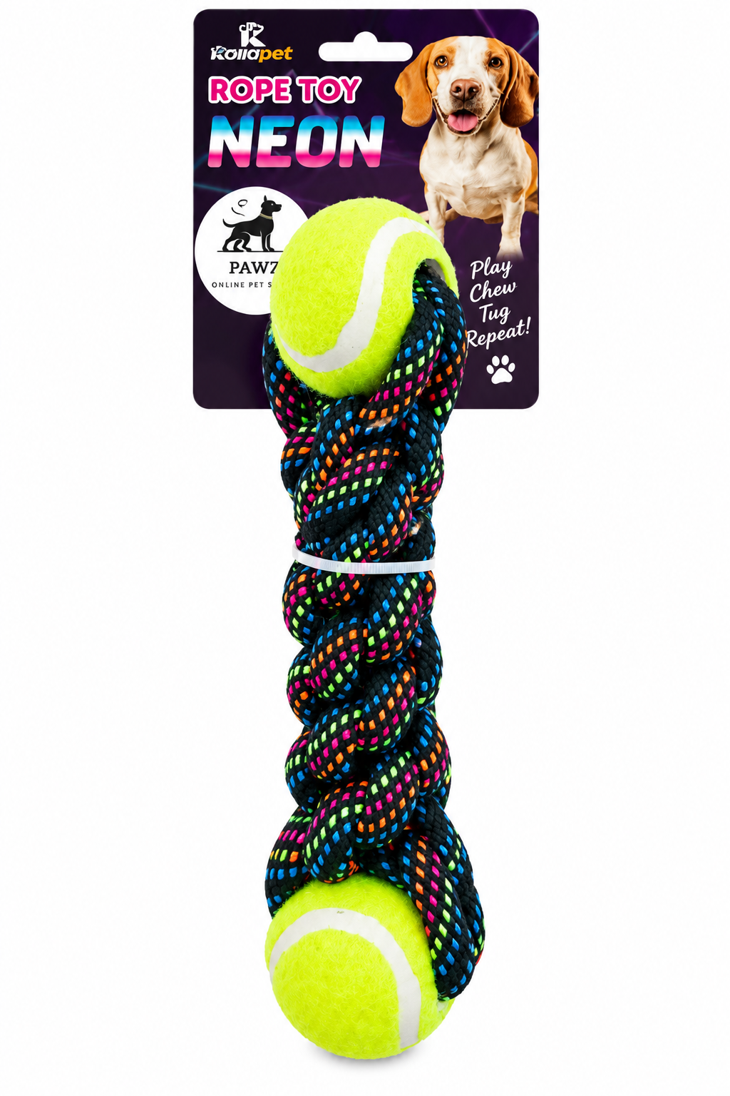 🐾 Neon Double Tennis Ball Rope Toy – Approx. 30cm
