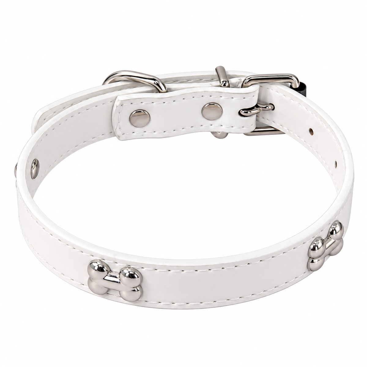 PU Leather Dog Collar with Silver Paw Print Details