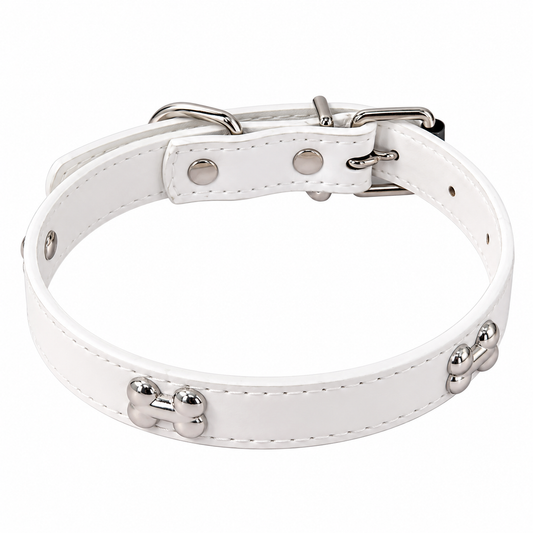 PU Leather Dog Collar with Silver Paw Print Details